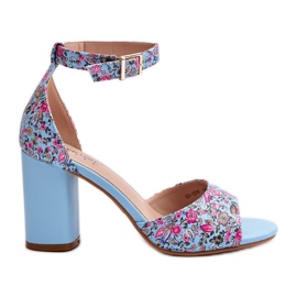 Sandalias tacón flores azules Vitamella