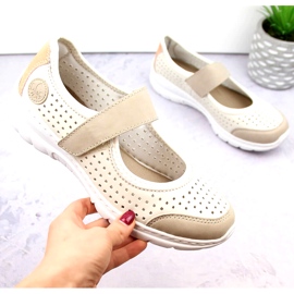 Zapatos cómodos de mujer calados con velcro, beige Rieker L32B5-81