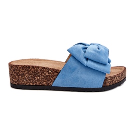 Chanclas de mujer Tarena azul con plataforma de corcho y lazo