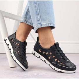 Zapato slip-on mujer piel calado azul marino Rieker 49956-14