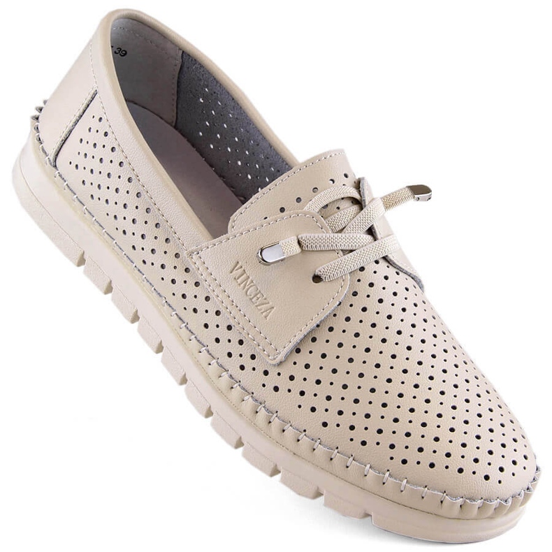 Zapato slip-on mujer piel calada beige Vinceza 7872