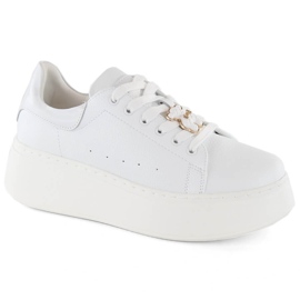 Zapatos de mujer de piel con plataforma y osito, blanco Vinceza 66641