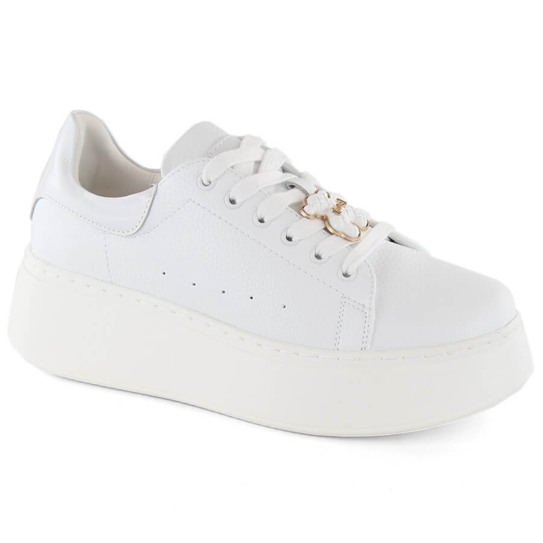 Zapatos de mujer de piel con plataforma y osito, blanco Vinceza 66641