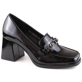 Zapatos de mujer de charol con tacón decorativo, negro Potocki 12322 beige