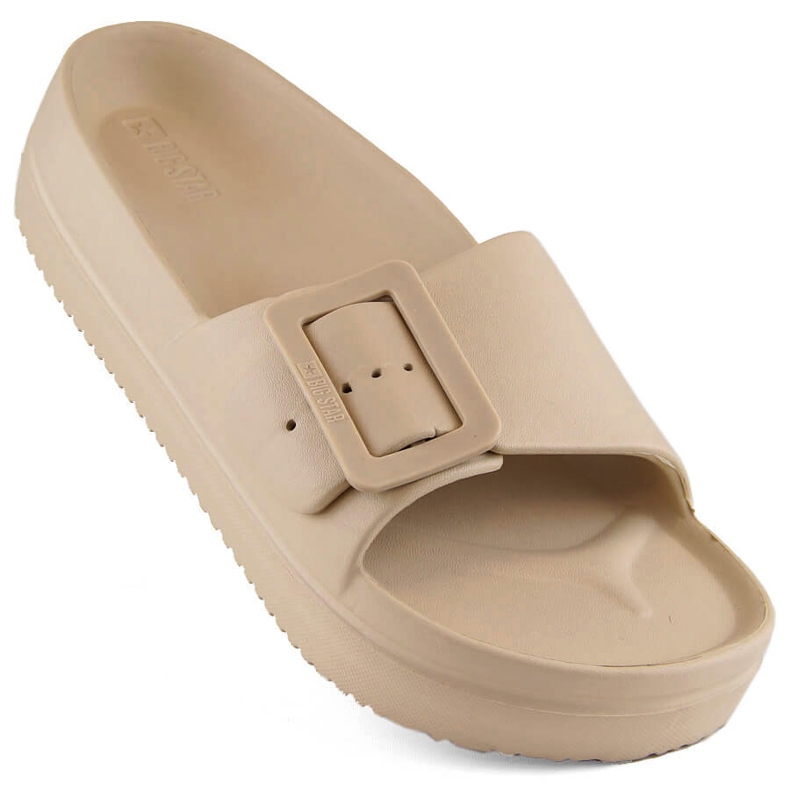 Pantuflas de mujer con plataforma de espuma y hebilla, beige Big Star NN274A666 Pantuflas de mujer con plataforma de espuma y hebilla, beige Big Star NN274A666
