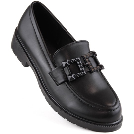 Zapatos de mujer, mocasines slip-on con decoración, negro S.Barski HY371