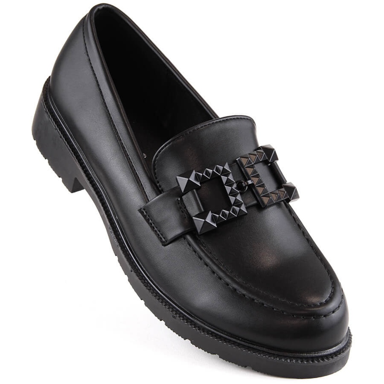 Zapatos de mujer, mocasines slip-on con decoración, negro S.Barski HY371