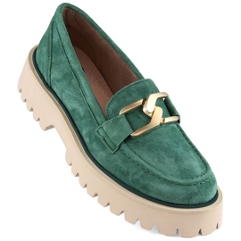 Zapatos de piel ante, mocasines de mujer verdes Filippo DP4916