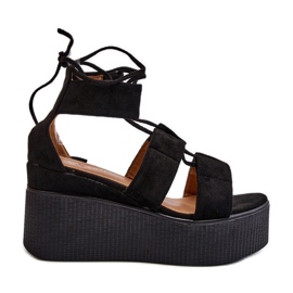 Sandalias Mujer Con Cordones Negro Helavi