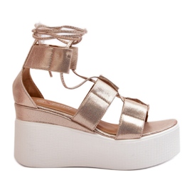 Sandalias atadas en oro Helavi para mujer dorado