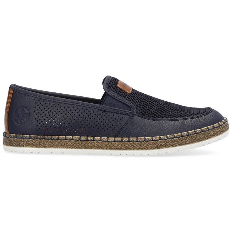 Zapatos slip-on de hombre cómodos de piel calada azul marino Rieker B5271-14
