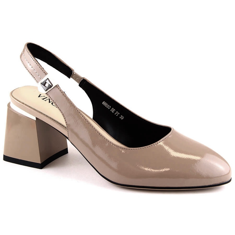 Sandalias de mujer elegantes en charol con tacón alto beige Vinceza 66600
