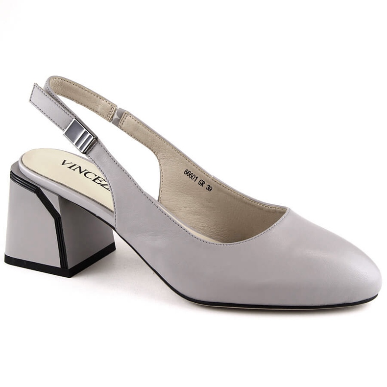 Sandalias mujer elegantes de piel con tacón alto gris Vinceza 66601