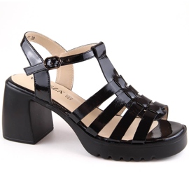 Sandalias de mujer con tacón y plataforma en charol negro Vinceza 66621