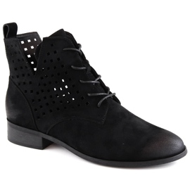 Botines calados de ante con tacón plano, negro Potocki SZ12089