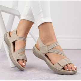 Sandalias de mujer cómodas con velcro y elásticos beige Rieker 64870-62