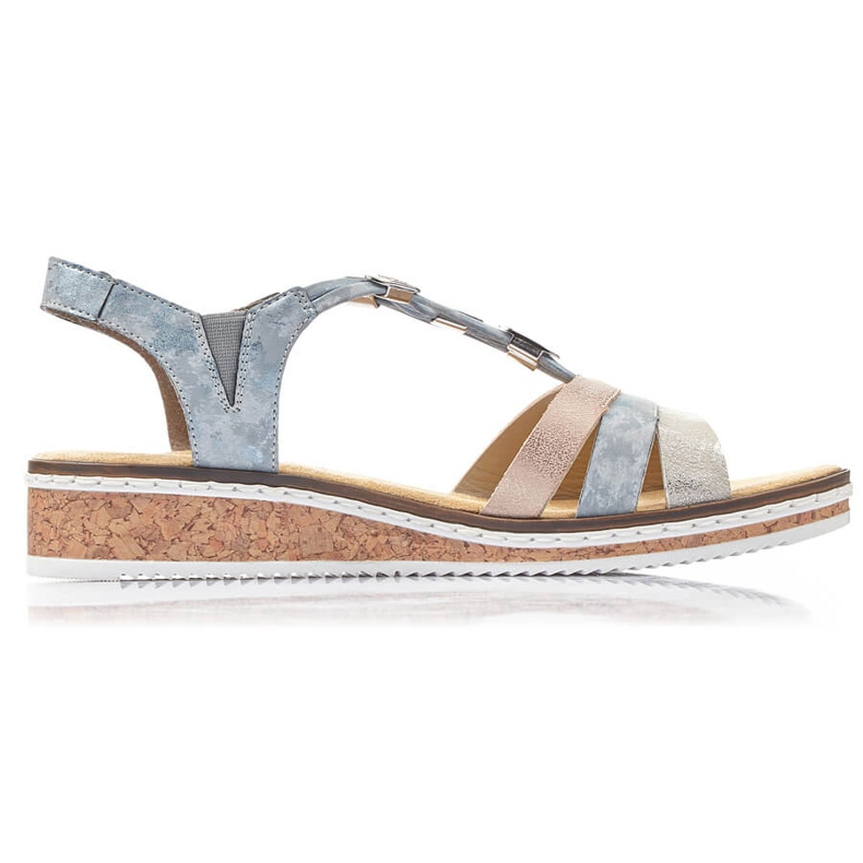 Sandalias cómodas de cuña sin cordones para mujer Rieker V36G4-40 azul Sandalias cómodas de cuña sin cordones para mujer Rieker V36G4-40 azul