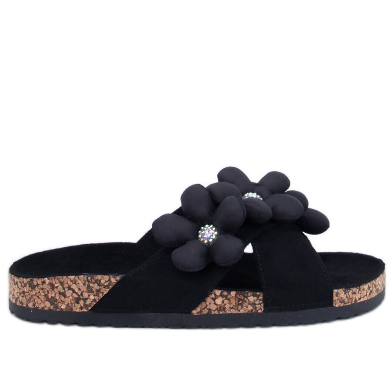 Charss Chanclas de corcho negro con flores cojín