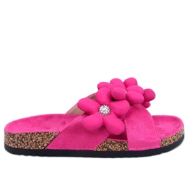 Charss Chanclas de corcho fucsia con flores cojín rosado