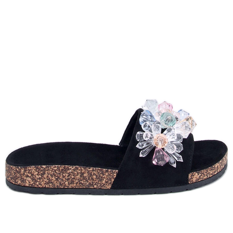 Maliv Babuchas de corcho negro con piedras