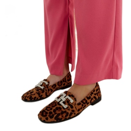 Mocasines de leopardo decorados con circonitas Sanny marrón