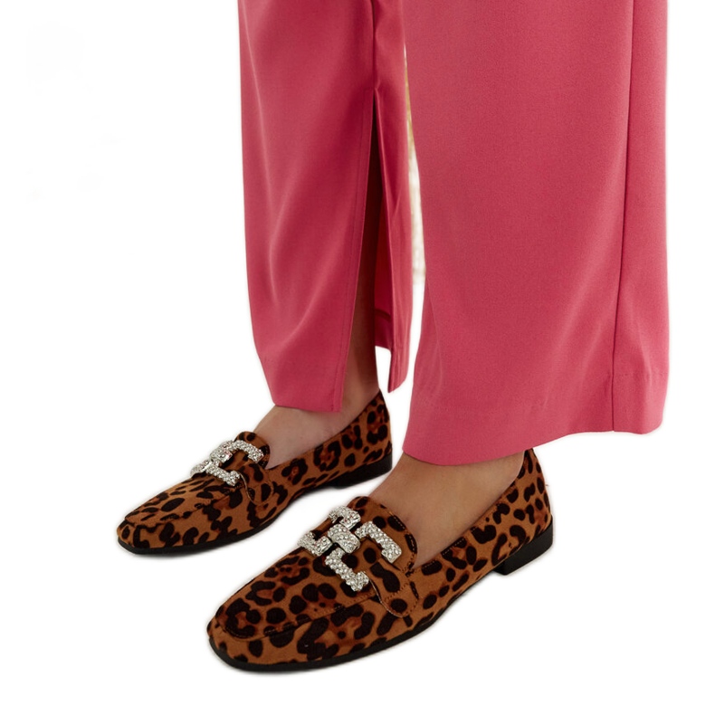 Mocasines de leopardo decorados con circonitas Sanny marrón