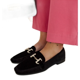 Mocasines de terciopelo negro con pedrería by Fabrizia