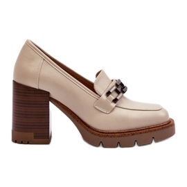 Vinceza Zapatos de salón con tacón enorme y adorno, beige Oradna