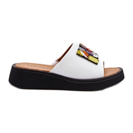 Vinceza Chanclas de Mujer de Piel con Adorno de Asames Blanco