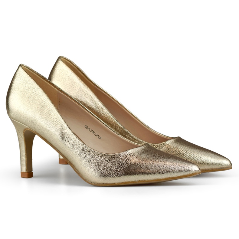 Stilettos bajos dorados, zapatos de tacón de mujer con tacón de aguja bajo, dorado Stilettos bajos dorados, zapatos de tacón de mujer con tacón de aguja bajo, dorado