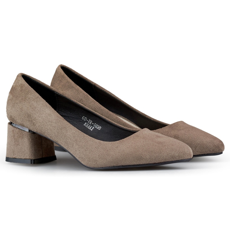 Zapatos de tacón de ante con tacón bajo, zapatos de salón marrones con tacón bajo marrón