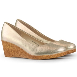 Zapatos de tacón con cuña dorada: zapatos de mujer con cuña cómoda dorado Zapatos de tacón con cuña dorada: zapatos de mujer con cuña cómoda dorado
