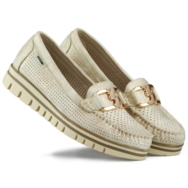 Mocasines calados de mujer cómodos y elegantes, zapatos calados dorados beige