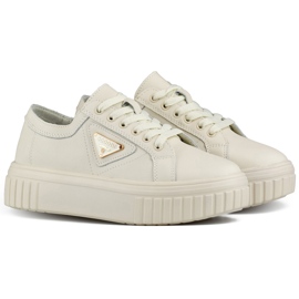 Zapatillas deportivas de mujer color beige fabricadas en piel natural, zapatillas deportivas de piel para mujer.