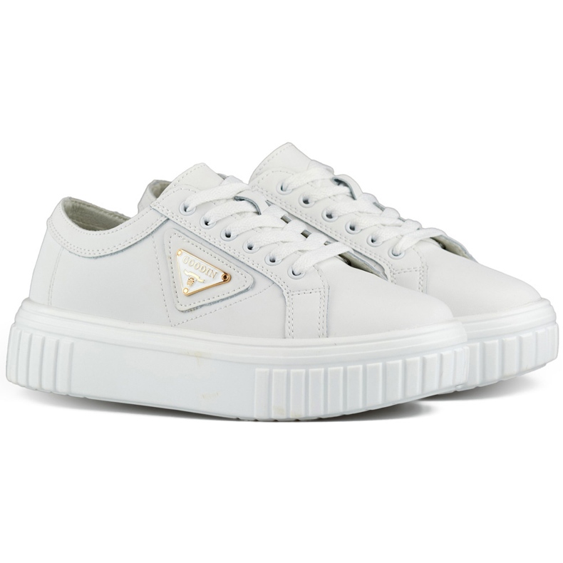 Zapatillas deportivas de mujer blancas fabricadas en piel natural, zapatillas deportivas de piel para mujer. blanco