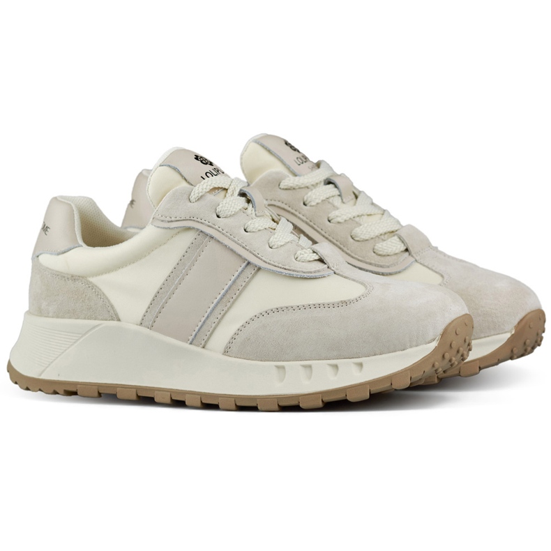 Zapatillas mujer beige, deportivas de piel para mujer.