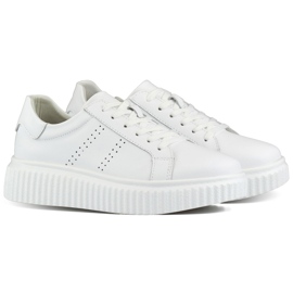 Zapatillas deportivas de mujer blancas fabricadas en piel natural, zapatos de piel para mujer. blanco