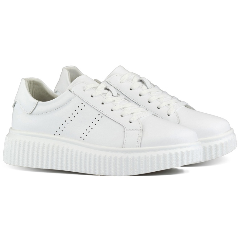 Zapatillas deportivas de mujer blancas fabricadas en piel natural, zapatos de piel para mujer. blanco