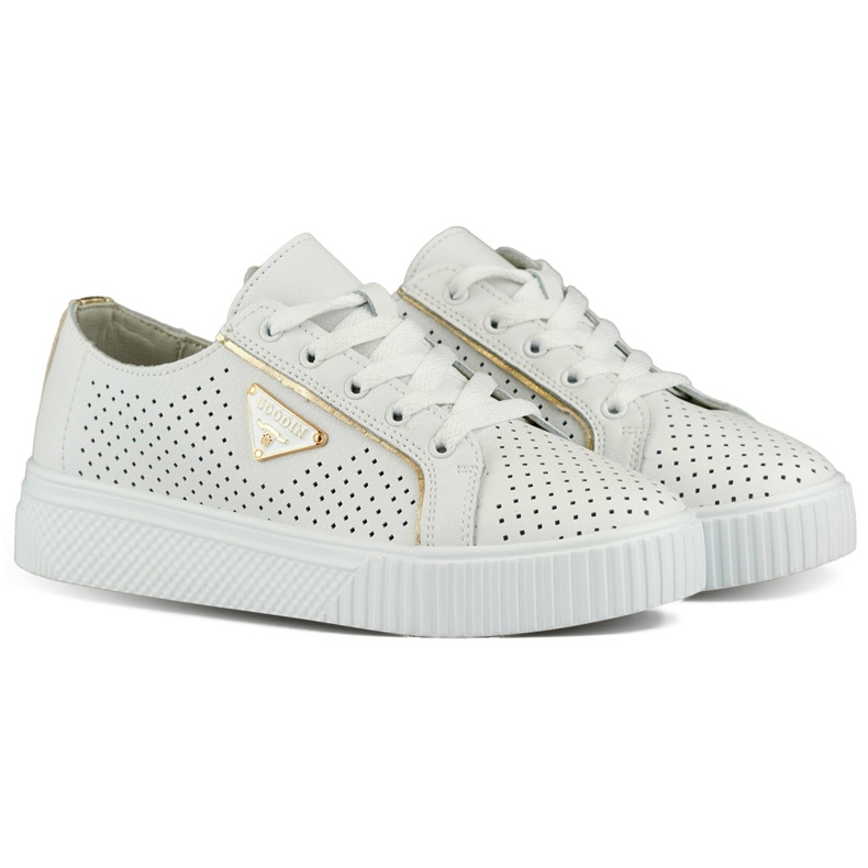 Deportivas de mujer caladas blancas fabricadas en piel natural. blanco Deportivas de mujer caladas blancas fabricadas en piel natural. blanco