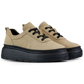 Deportivas mujer beige de piel con suela negra Deportivas mujer beige de piel con suela negra