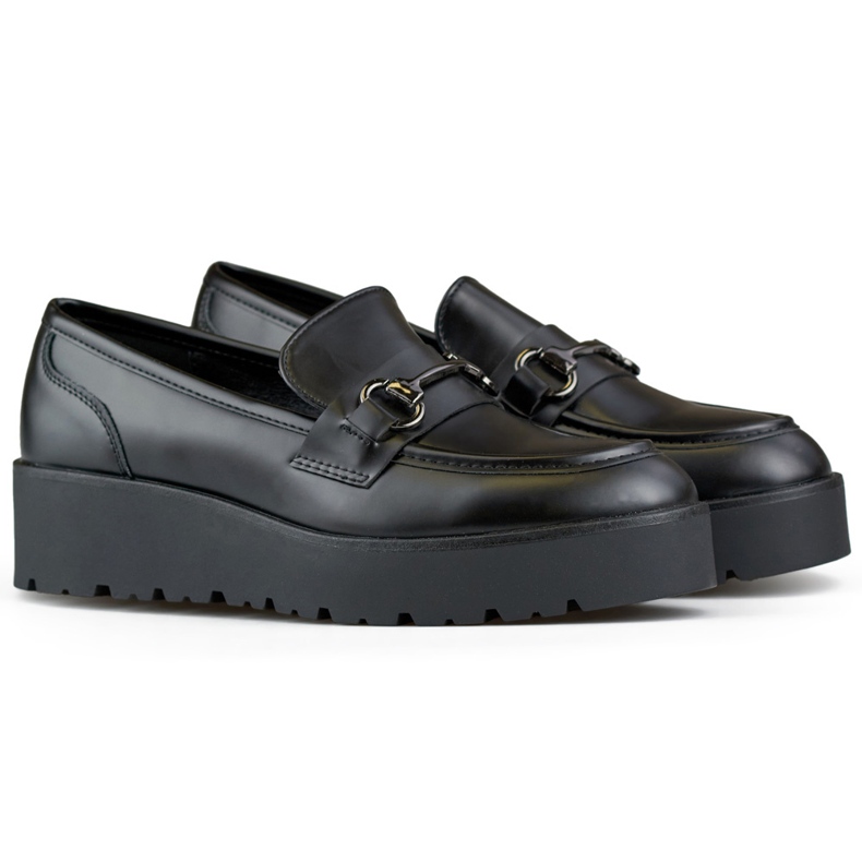 Zapatos de mujer negros con cuña baja, zapatos de mujer con plataforma, negro