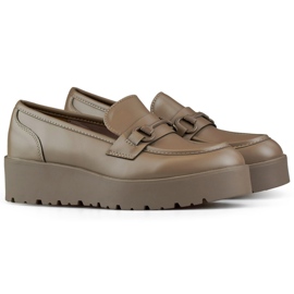 Zapatos de mujer marrones con cuña baja, zapatos de mujer con plataforma marrón beige