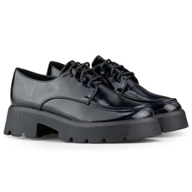 Zapatos con cordones de charol negro, zapatos de mujer con suela gruesa