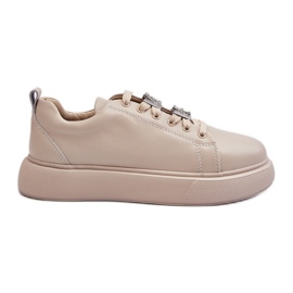 Vinceza Zapatillas De Mujer De Piel Con Adornos Beige Dysuria