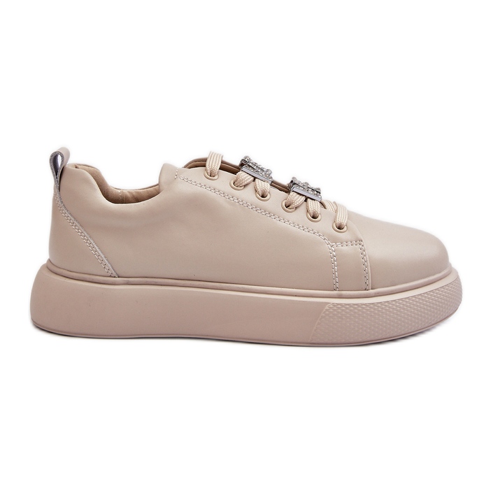 Vinceza Zapatillas De Mujer De Piel Con Adornos Beige Dysuria
