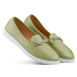 Mocasines de mujer cómodos con pedrería verde
