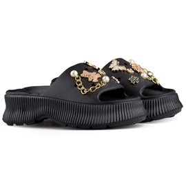 Chanclas de mujer de goma negras con adornos negro