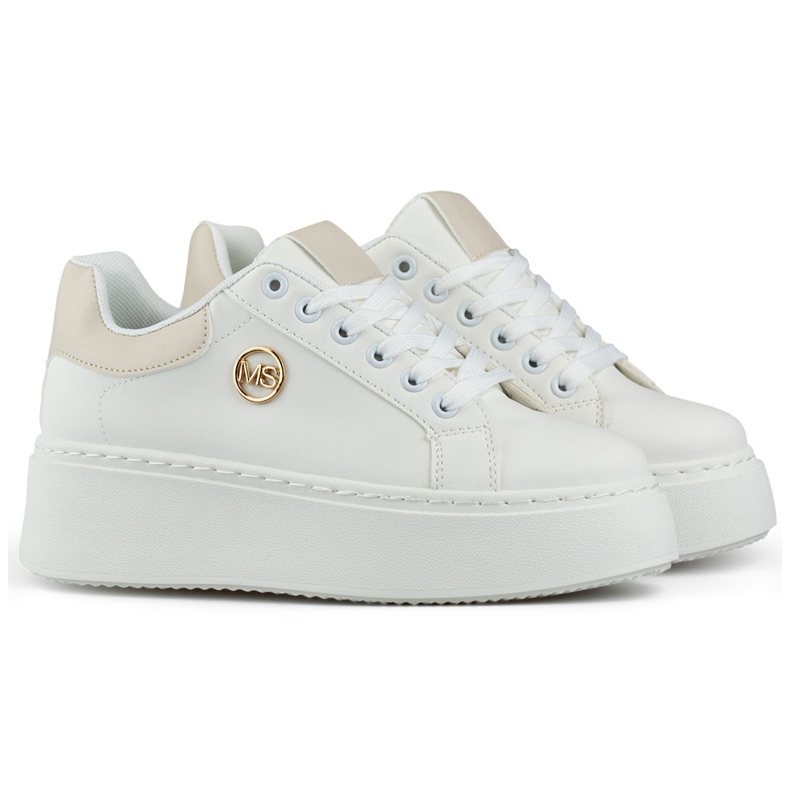 Zapatillas blancas con suela gruesa, calzado deportivo para mujer. blanco
