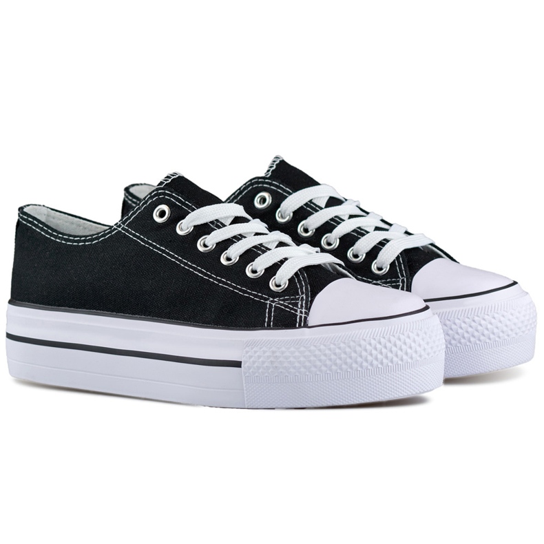 Zapatillas negras con suela gruesa, zapatillas clásicas de mujer con plataforma. negro