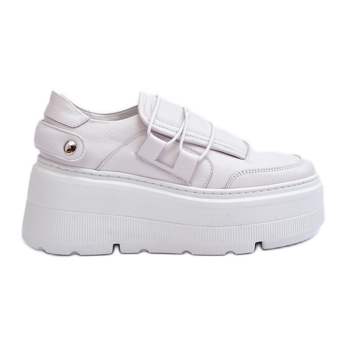 Zazoo 1833 Zapatillas De Mujer De Piel Con Suela Maciza, Blanco